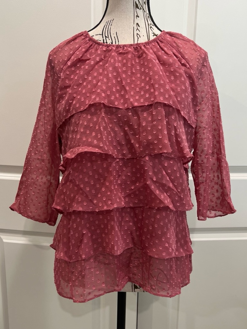 Christopher & Banks Rose Pink Tiered Ruffle Blouse